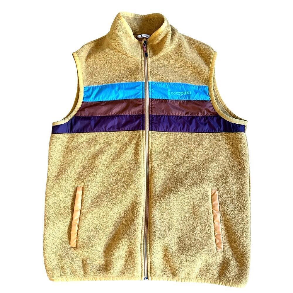 Cotopaxi Men’s Teca Fleece Vest Mustard Yellow Teal Purple Stripe Size Large